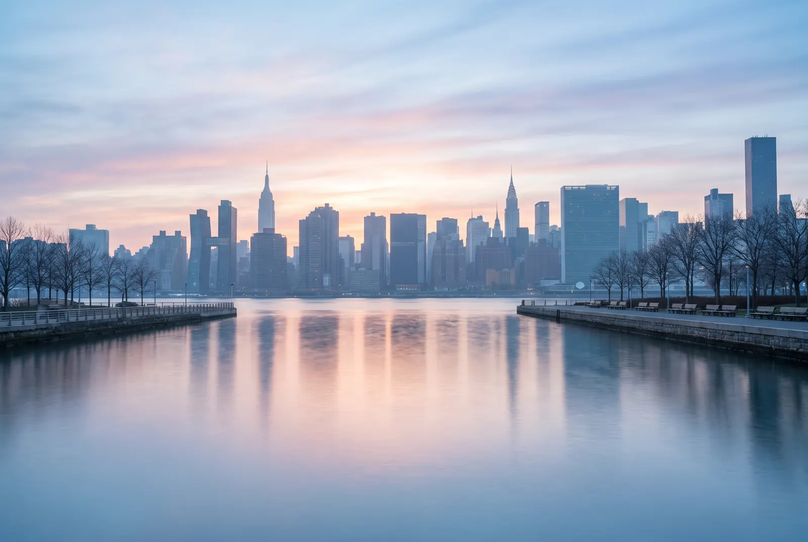 New York City skyline across the East River at early morning