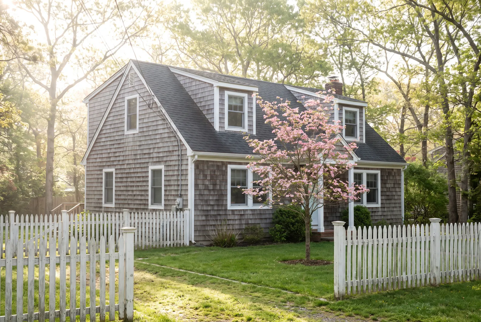 Cape Cod style house with a dormer on a quiet suburban street